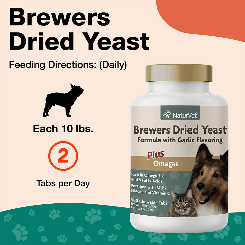 NaturVet – Brewer’s Dried Yeast Formula with Garlic Flavoring – Plus Omegas | Rich in Omega-3, 6 & 9 Fatty Acids | Fortified with B1, B2, Niacin & Vitamin C | For Dogs & Cats | 5000 Chewable Tablets