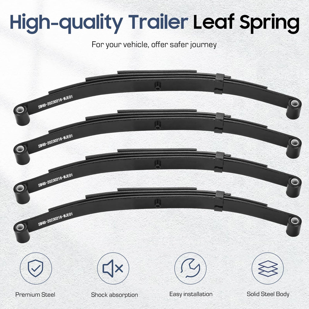 2 Pieces of Replacement for SW4B 4 Leaf Trailer Leaf Spring, 3500lb Single Trailer Axle Suspension Kit, 25-1/4" Length with 1750lb Capacity Double Eyes Leaf Springs and U-Bolt