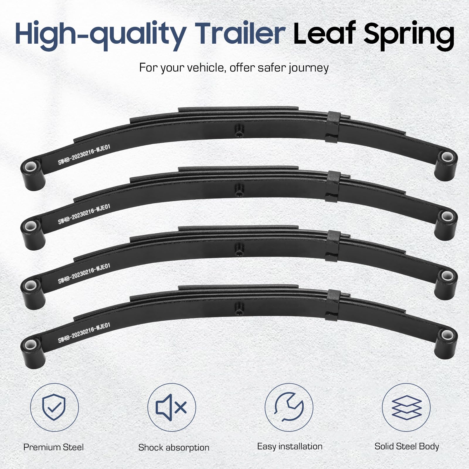2 Pieces of Replacement for SW4B 4 Leaf Trailer Leaf Spring, 3500lb Single Trailer Axle Suspension Kit, 25-1/4" Length with 1750lb Capacity Double Eyes Leaf Springs and U-Bolt