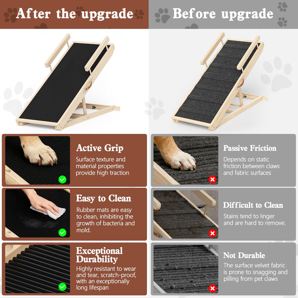 Dog Ramp for Couch, Wooden Pet Ramps 39.37" Long Adjustable 12"-20.47" Folding Puppy Ramps with Anti-Slip Rubber Mat, Dog Stairs for Small & Medium Older Dogs & Cats, up to 100lbs