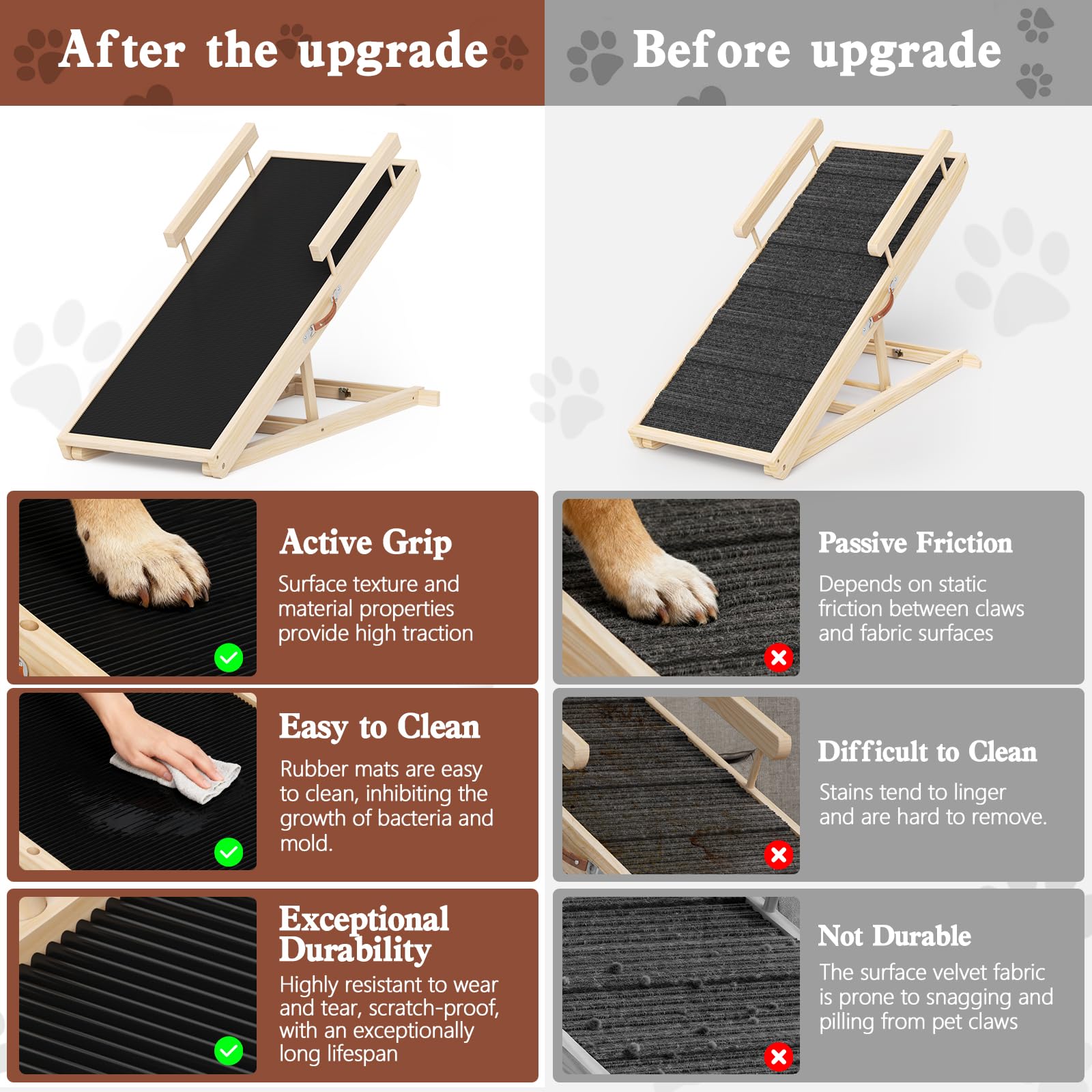 Dog Ramp for Couch, Wooden Pet Ramps 39.37" Long Adjustable 12"-20.47" Folding Puppy Ramps with Anti-Slip Rubber Mat, Dog Stairs for Small & Medium Older Dogs & Cats, up to 100lbs