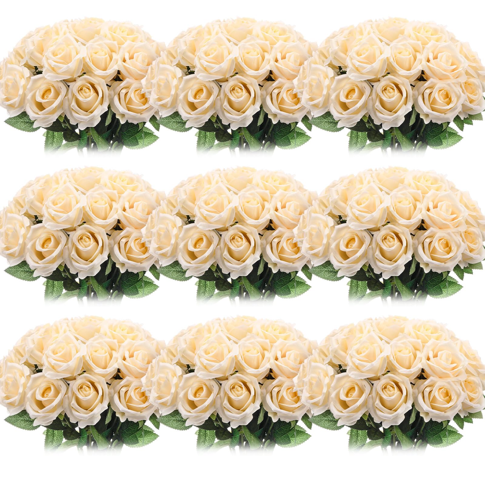 Jexine 100 Pieces Artificial Roses Flowers Bulk, Long Stem Realistic Fake Silk Roses Bouquet for Table Centerpiece Vases Wedding Party Kitchen Decor(Beige)