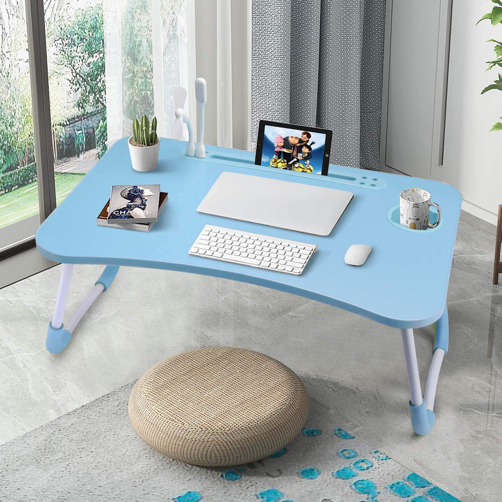 Slendor Lap Desk with Cup Holder, Foldable Laptop Table for Bed, Portable Bed Desk for Laptop and Writing, Computer Tray with Tablet Slot, Notebook Stand Reading Holder for Couch Sofa Floor,Black