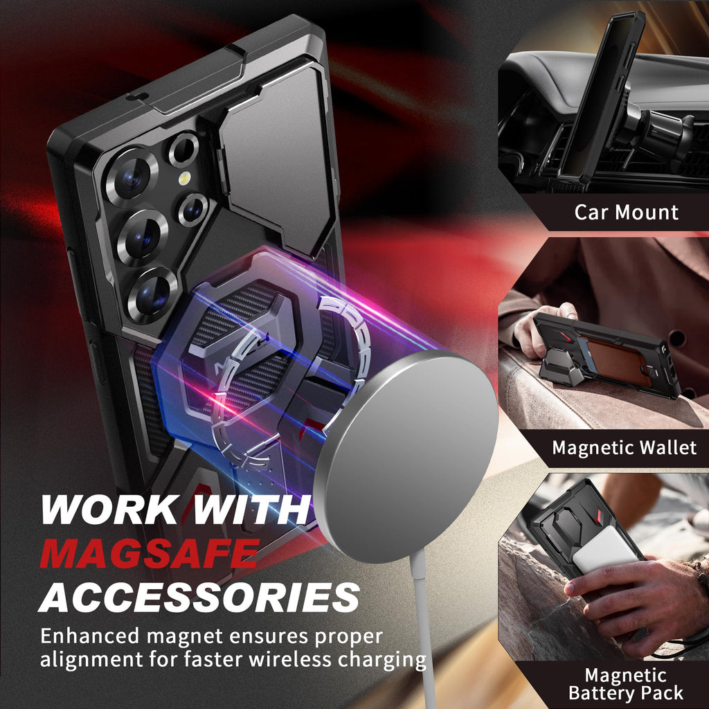 TONGATE Magnetic Stand for Samsung Galaxy S25 Ultra Case with Privacy Screen Protector, [Compatible with Magsafe] [Military Drop Protection] S25 Ultra Case with Camera Cover & Belt Clip, Black 6.9"
