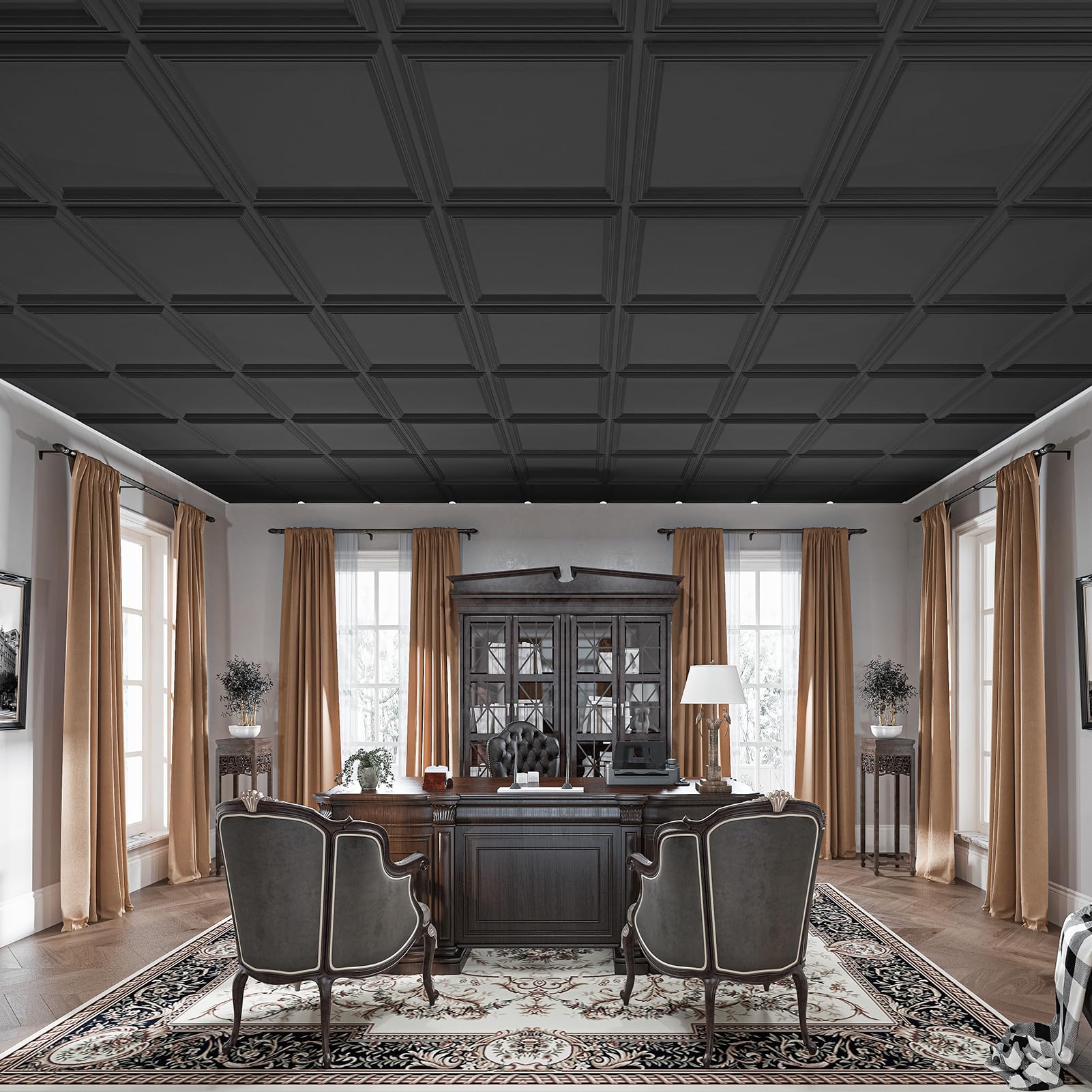 Art3d Drop Ceiling Tiles 24x24in. (12-Pack, 48 Sq.ft), Wainscoting Panels Glue Up 2ft x 2ft for Interior Décor in Living Room, Bedroom & Office, Star Black