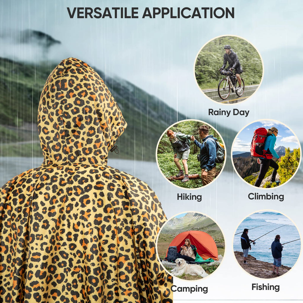 PTEROMY 3-in-1 Hooded Rain Poncho for Adult with Pocket, Waterproof Lightweight Unisex Raincoat for Hiking Camping Emergency