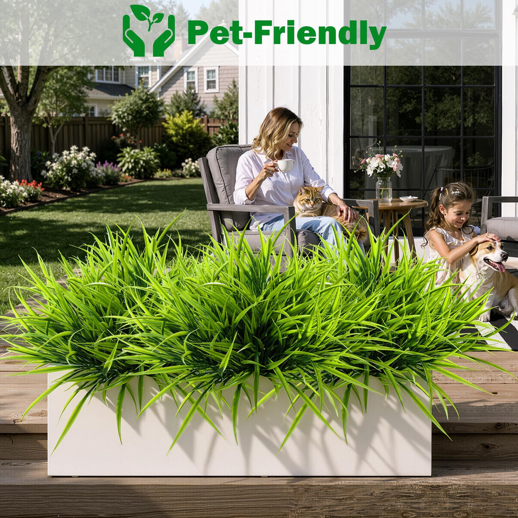 Uieke 28 Bundles Artificial Outdoor Plants UV Resistant Fake Grass Plants Faux Plastic Plants Greenery Shrubs for Home Garden Pathway Window Box Front Porch Cemetery Fall Decor, Autumn Red