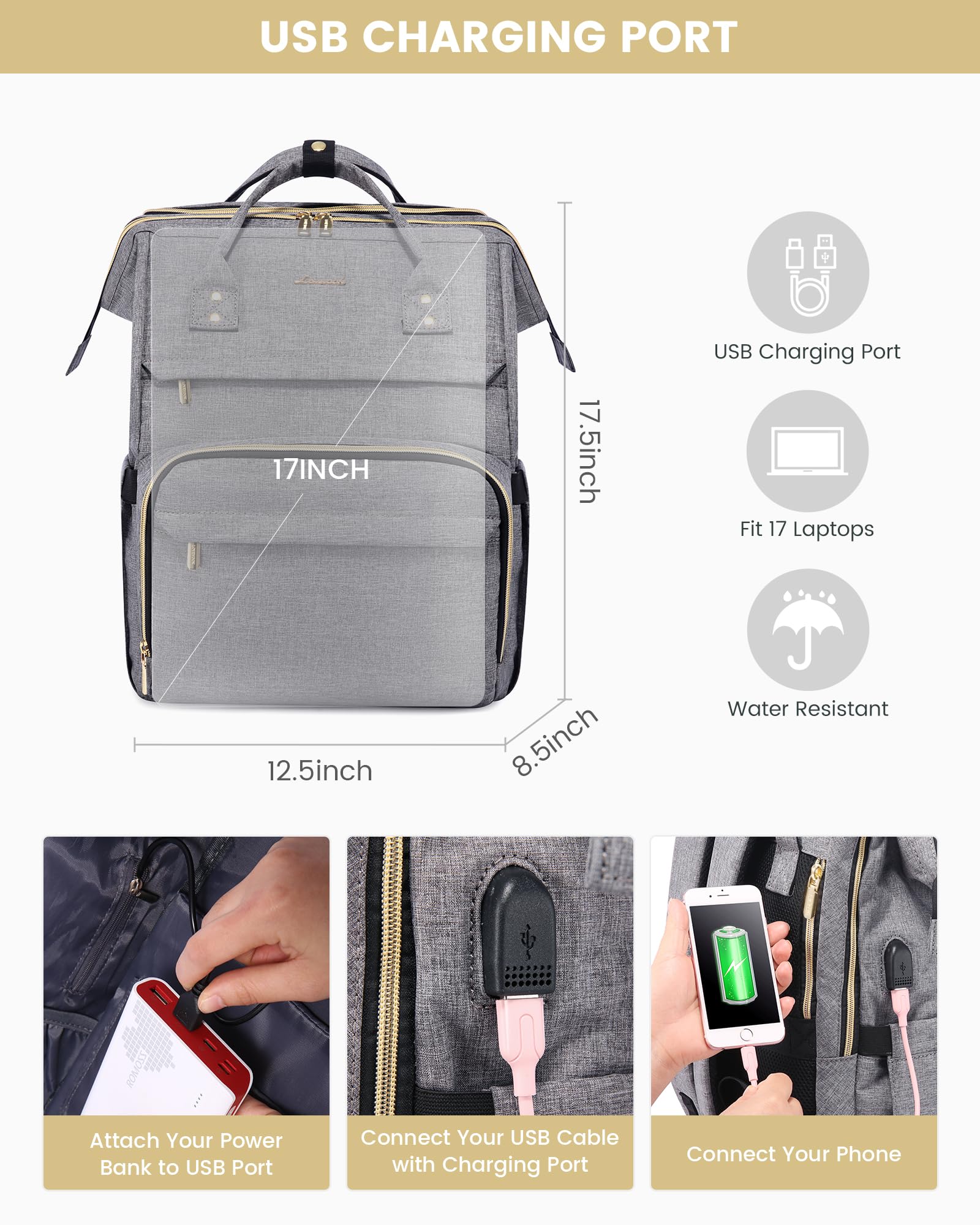 LOVEVOOK Laptop Backpack for Women with Giant Tumbler Holder Pocket, 15.6 Inch Work Daypack for Teacher Nurse, Computer College Bookbag Purse, Waterproof Travel Back Pack with USB Charging Port
