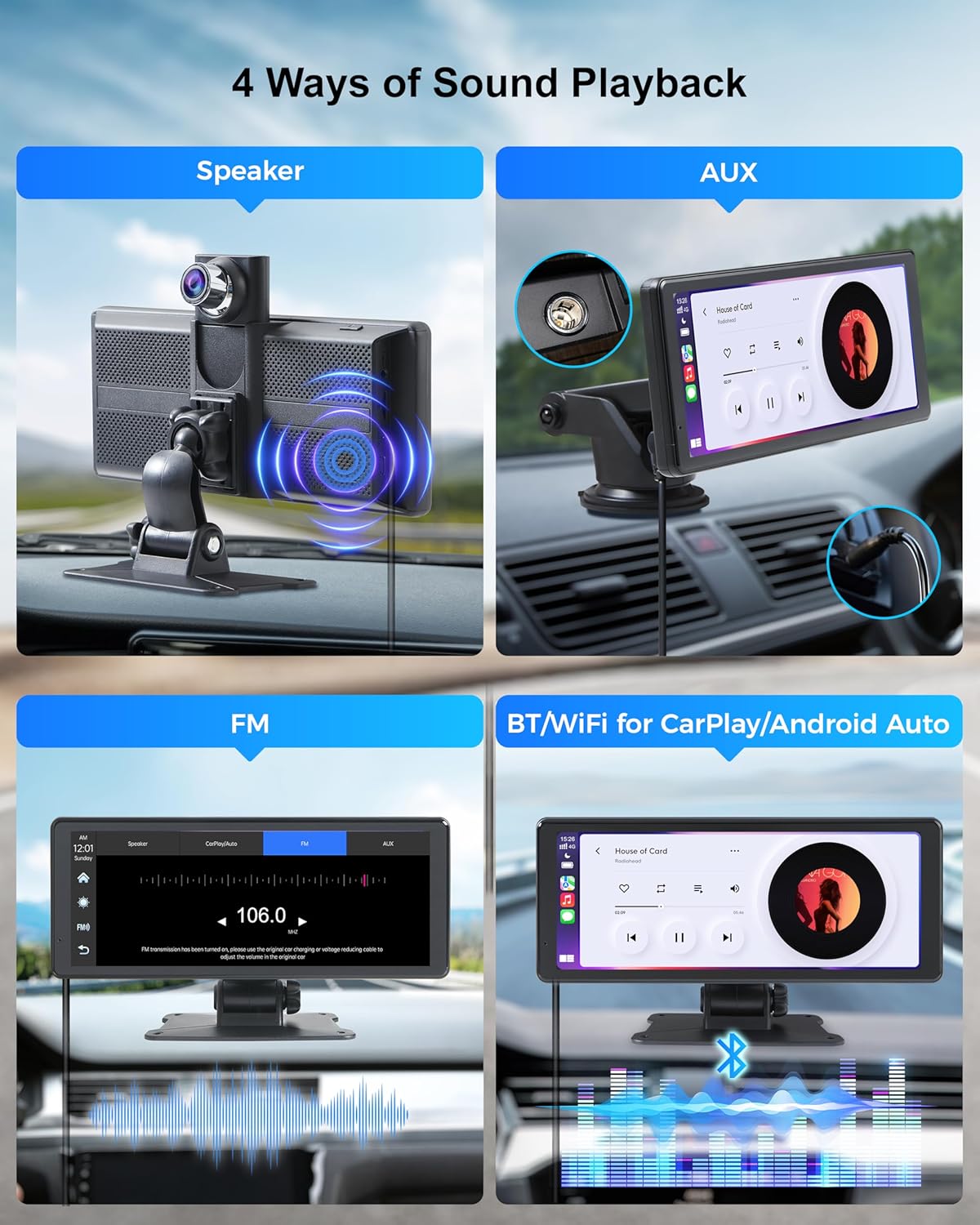 Portable Carplay Screen 8.1" Wireless Android Auto Car Stereo | 4K dash cam & 1080P backup camera system with mirror link, Bluetooth, GPS. For older cars, Truck, SUV, Van, all vehicles.