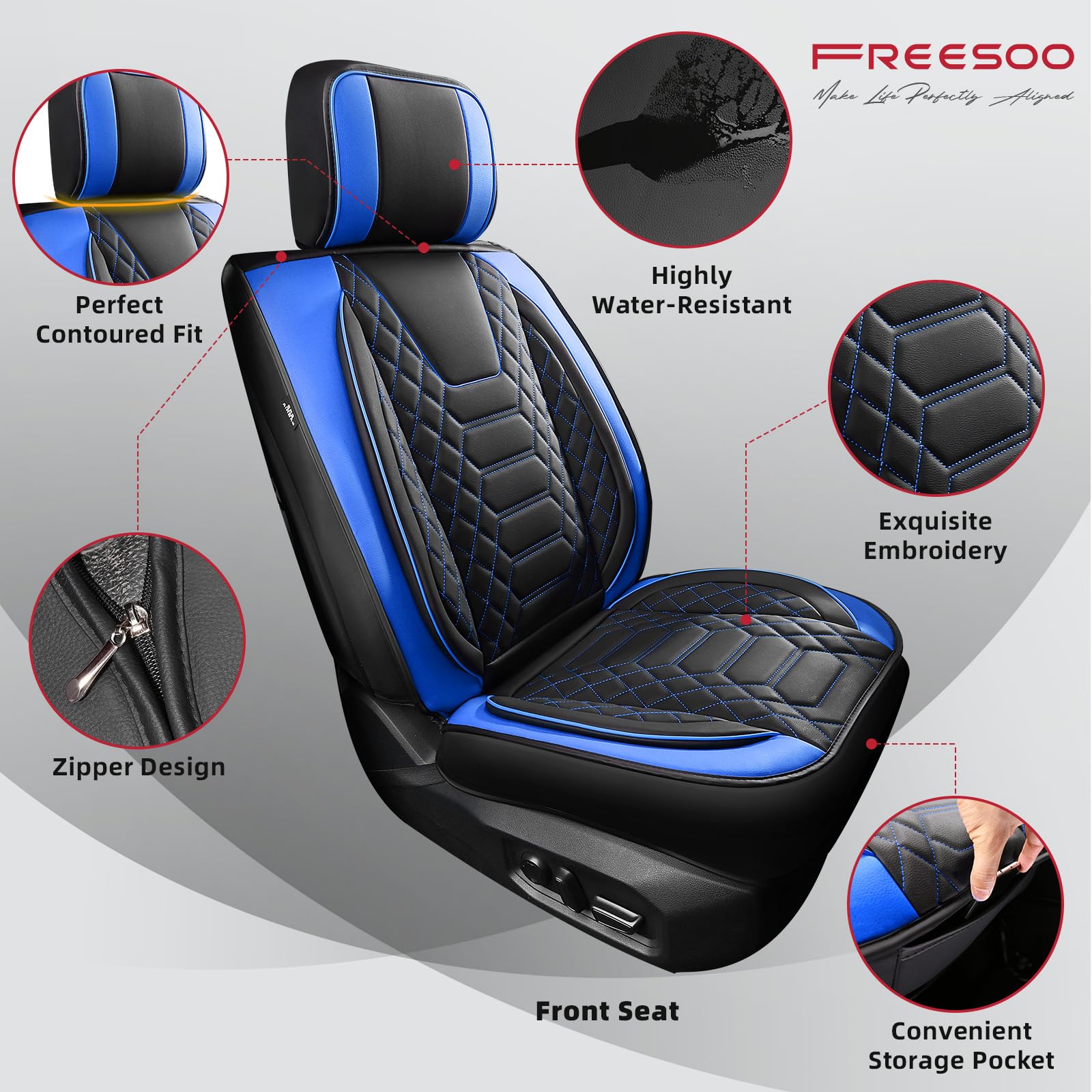 FREESOO Tundra Seat Covers 2007-2013, Fit for Toyota Tundra Crewmax Cab 5 Seats, Custom Truck Seat Covers with Waterproof Faux Leather Black