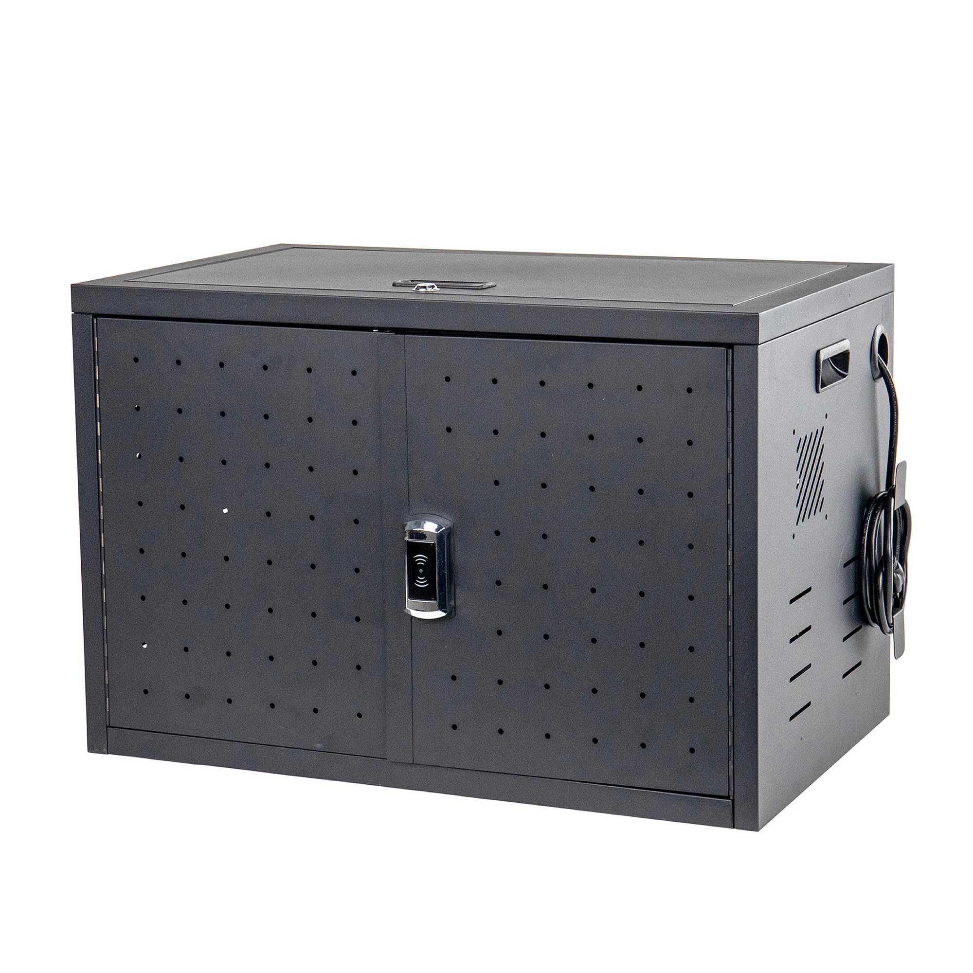 Pearington 16 Device Portable Table Top Charging and Storage Cabinet for iPads, Chromebooks and Laptop Computers, Up to 17-inch Screen Size, Bonus Shelf, Side Handles, Locking Front Door, Cable Clips