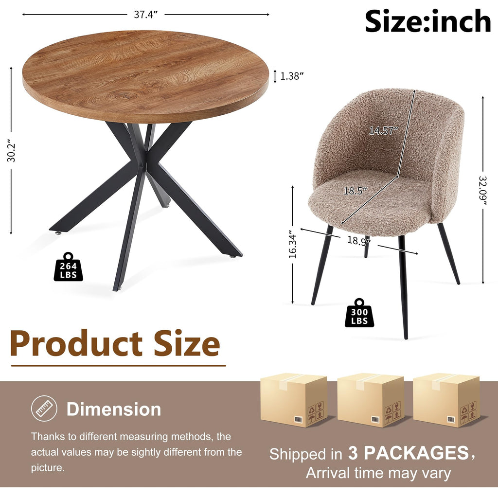 Homedot Dining Table Set for 2 with Black Dining Chairs, 3-Piece Compact Kitchen Table Set for Small Spaces, Rustic Brown Round Table Wooden with Upholstered Dining Side Chairs for Living Room
