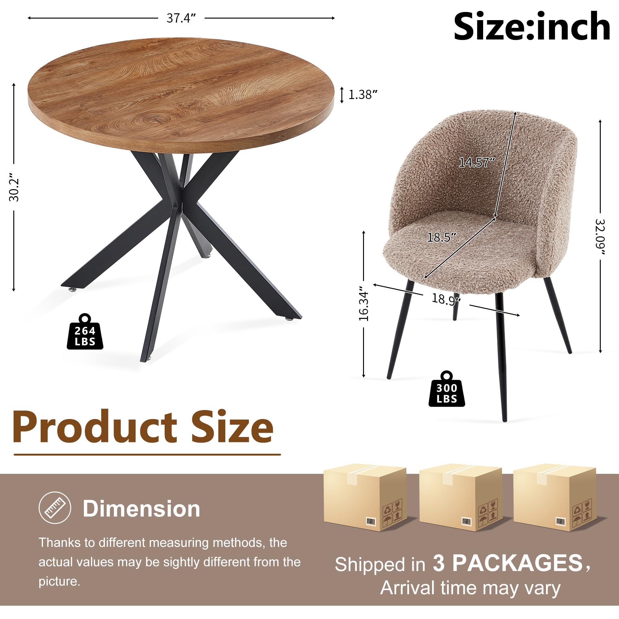 Homedot Dining Table Set for 2 with Black Dining Chairs, 3-Piece Compact Kitchen Table Set for Small Spaces, Rustic Brown Round Table Wooden with Upholstered Dining Side Chairs for Living Room