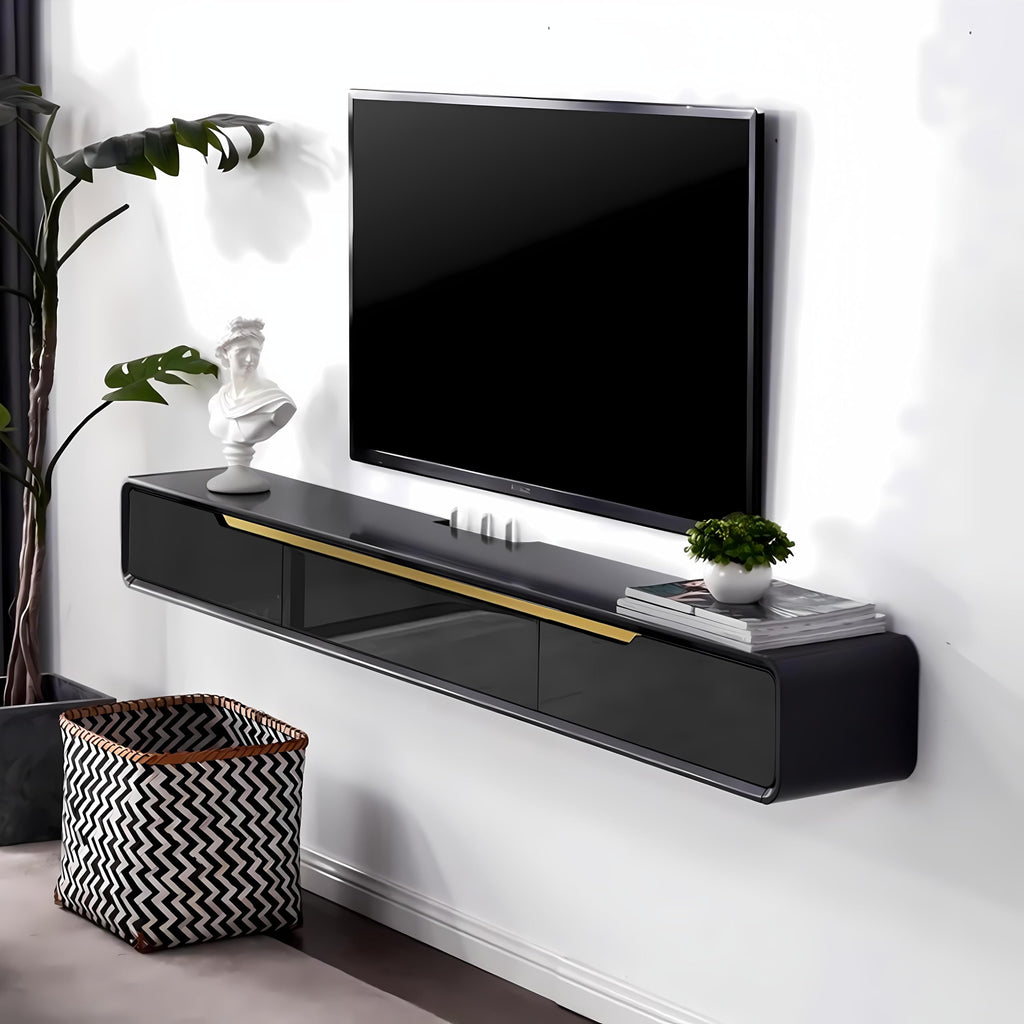 FPIGSHS Wall Mounted Media Console with 2 Drawers Solid Wood Floating TV Stand Hanging TV Shelf Entertainment Center TV Cabinet, for Home Office (A, 120cm/47.2in)