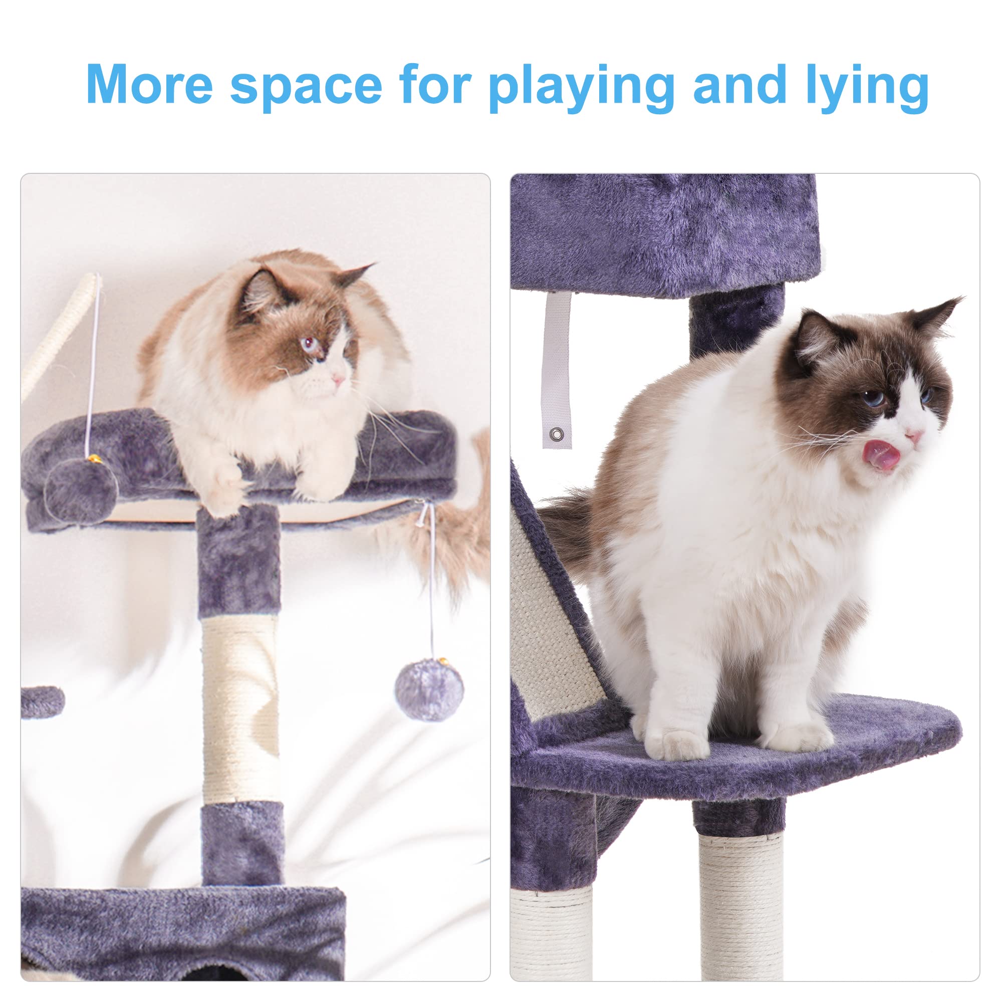 Hey-brother Cat Tree, 53 inch Cat Tower for Indoor Cats, Cat House with Padded Platform Bed, Toy Balls, Large Cozy Condo, Hammocks and Sisal Scratching Posts, Beige MPJ019-SM