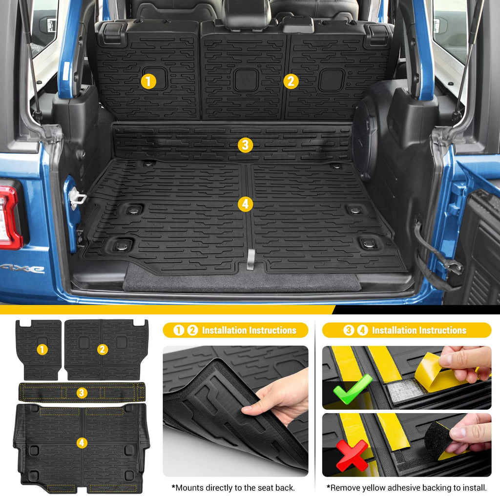 Cargo Mats for 2018-2025 Jeep Wrangler JL Unlimited 4X4 Trunk Mat with Backrest Liner, All Weather TPE Protector Rear Back Seat Mats for 18-25 Wrangler JL 4X4 4 Door Accessories