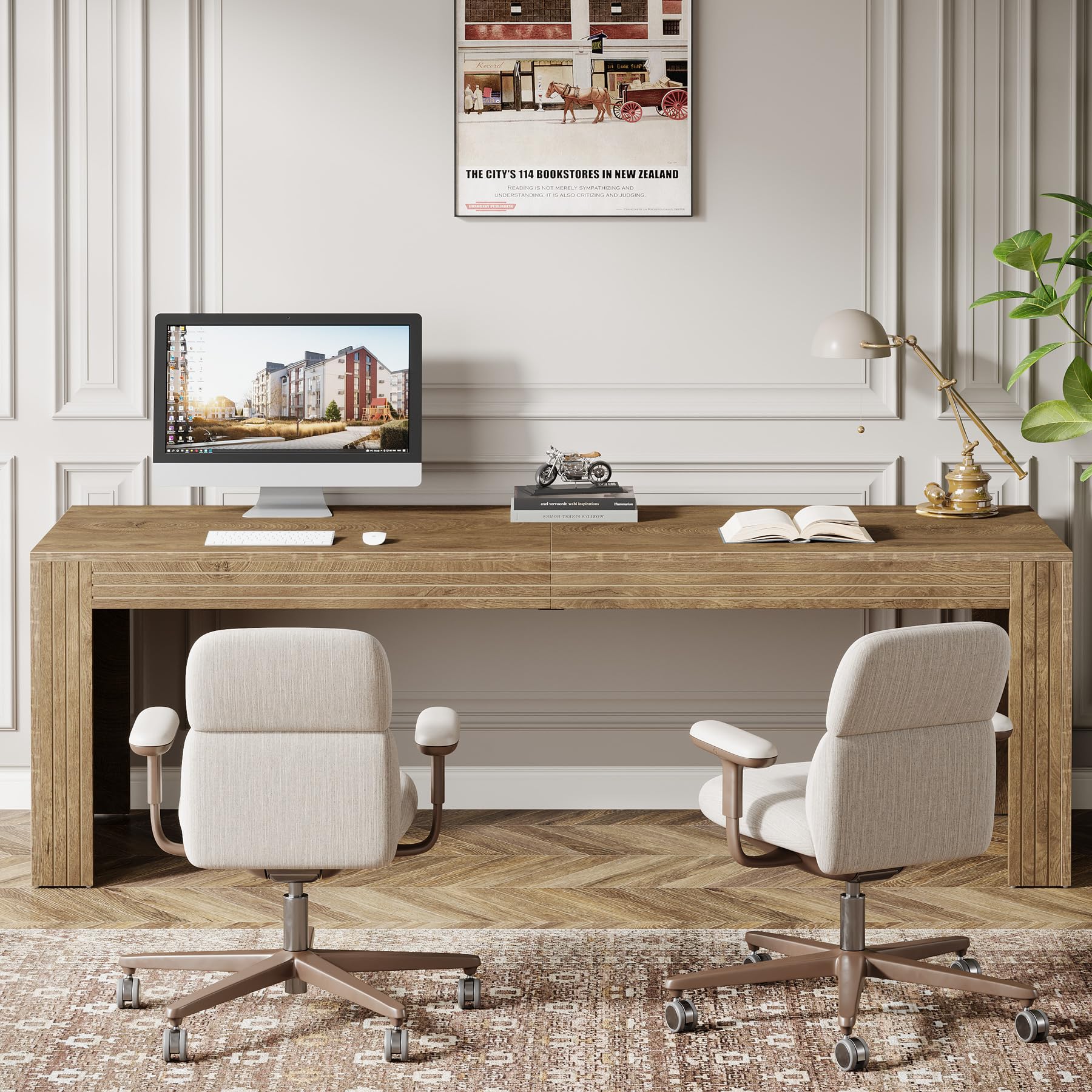 Tribesigns 79-Inch Extra Long Desk, Two Person Double Desk for Home Office, Wooden Long Computer Desk Writing Table for Office, Coffee Brown