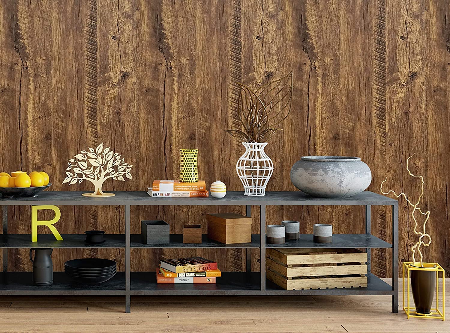 EeeComing 118" x 17.7" Wood Wallpaper Peel and Stick Contact Paper Wood Brown Wood Self Adhesive Wallpaper Rustic Removable Wood Contact Paper Wood Grain Wallpaper Vinyl Film Roll