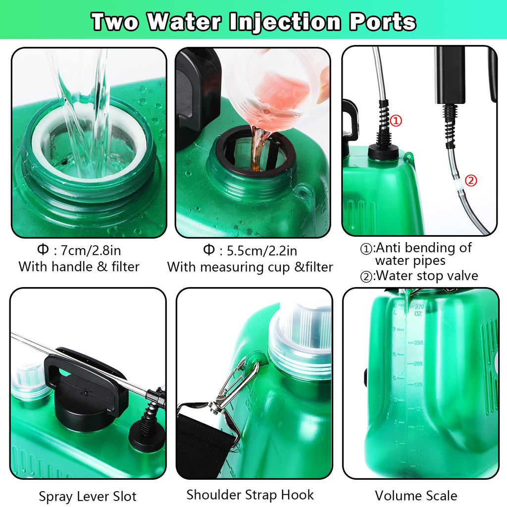Battery Powered Sprayer 2 Gallon, Electric Sprayer with 4 Mist Nozzles, USB Rechargeable Handle, 32in telescopic Wand, Garden Sprayer with Adjustable Shoulder Strap for Lawn, Garden, Cleaning