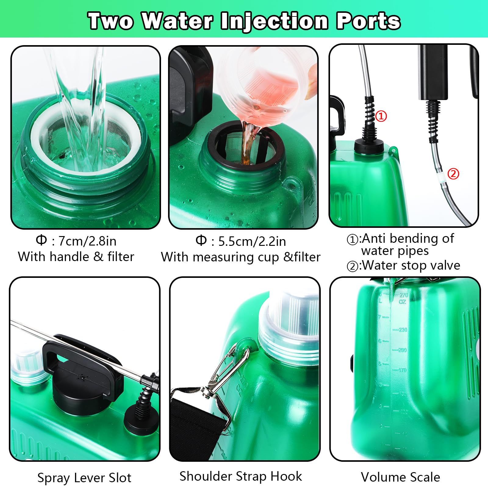 Battery Powered Sprayer 2 Gallon, Electric Sprayer with 4 Mist Nozzles, USB Rechargeable Handle, 32in telescopic Wand, Garden Sprayer with Adjustable Shoulder Strap for Lawn, Garden, Cleaning