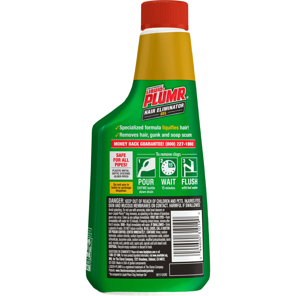 Liquid-Plumr Pro-Strength Hair Eliminator Gel Clog Remover, Hair Clog Remover and Drain Opener, Safe for All Septic Systems and Pipes, 16 fl. oz. Bottle