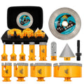 Diamond Tile Hole Saw Kit 12pcs - 6/8/10/25/35/50/65mm Core Drill Bits,10mm Milling Bit and 2" Chamfer Bit with Hex Adapter and 4.5" 2pcs Diamond Blade and for Tile Porcelain Marble