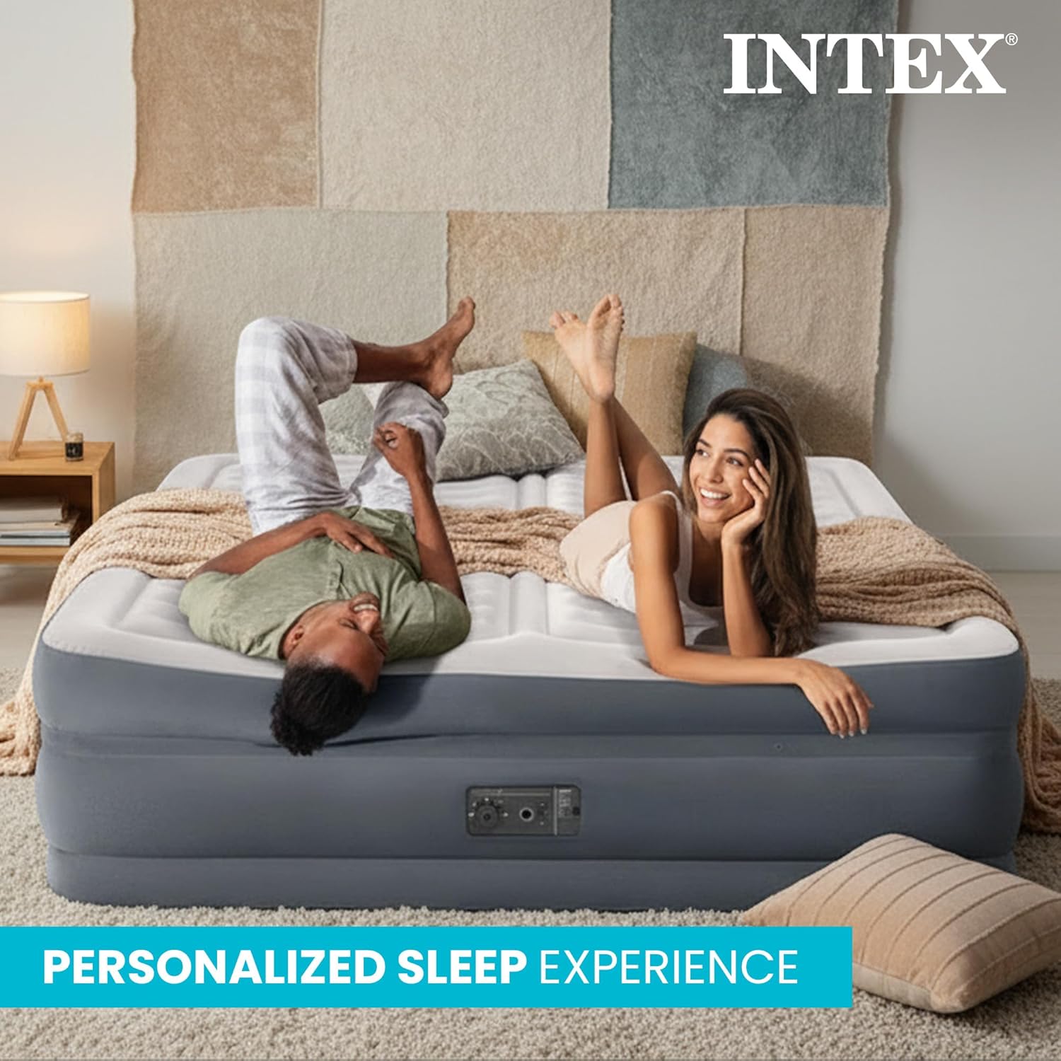 Intex King Air Mattress, Dura-Beam Deluxe 22" Dual Zone Inflatable Bed with Built-in Pump