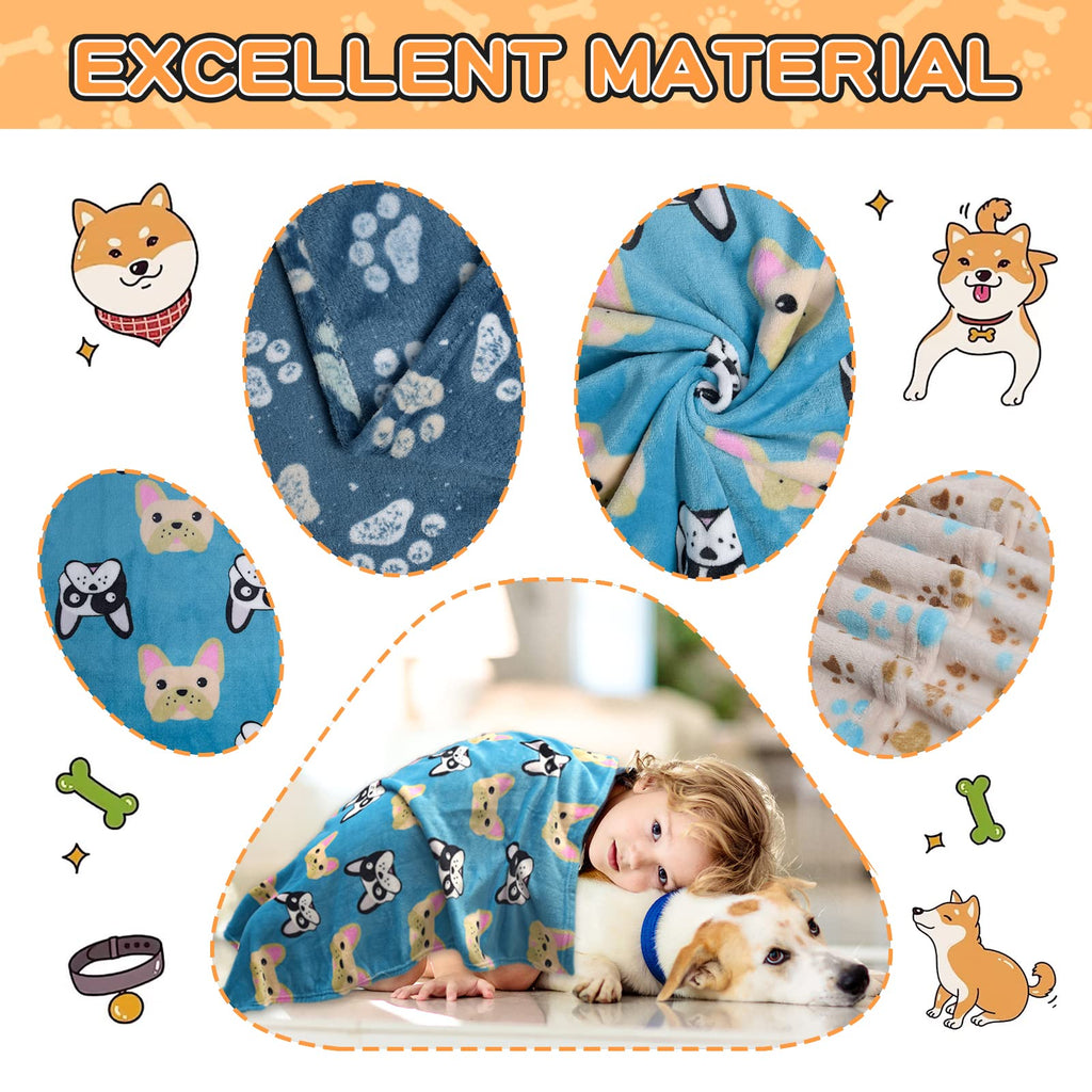 Rezutan 1 Pack 3 Dog Blanket for Large Dogs,41x31 inch for Medium Soft Fluffy Washable Pet Cat Blankets,Reversible Elephant & Paw Print for Dog Kennels & Beds, Sofas, Blue