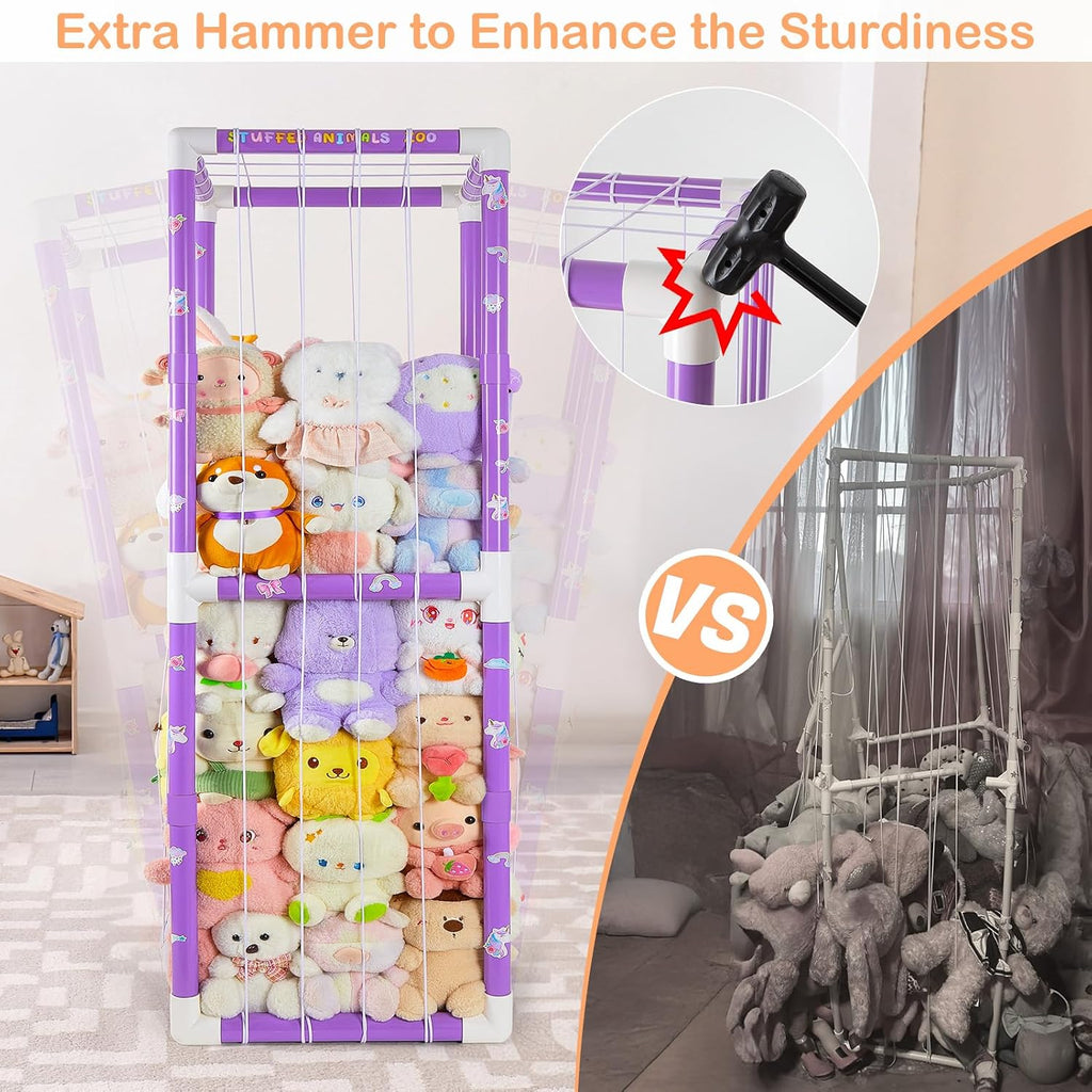 FIOBEE Stuffed Animals Storage Zoo Thicken PVC Tube Toy Organizer with Elastic Band Large Stuffed Animals Holder for Nursery Playroom Bedroom Room Furniture Plush Storage, Purple