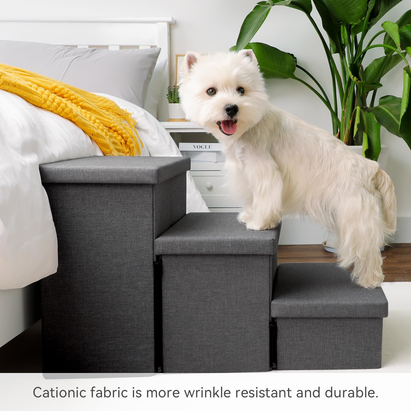 Zerbuger Dog Stairs with Condo 15" H, 2-Step Wider Dog Steps for Small/Medium/Large Old Dogs Cats, Folding Sturdy Storage Pet Stairs Climbing Bed Couch, Ramp for Car Hold Up to 150 lbs, Beige