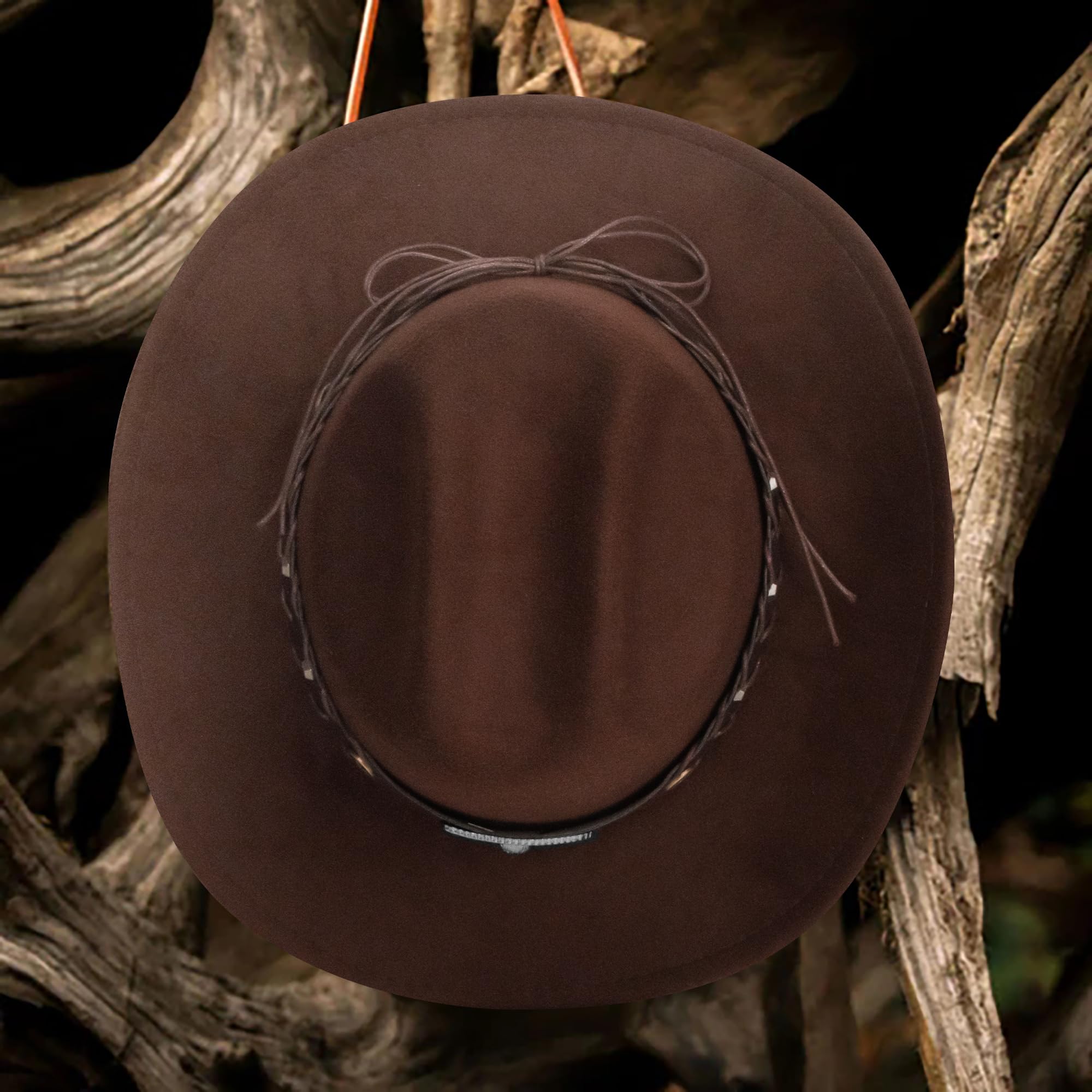 Vintage Western Cowboy Hat for Men Women - Wide Brim Cowgirl Fedora Hats with Braided Rope Band M
