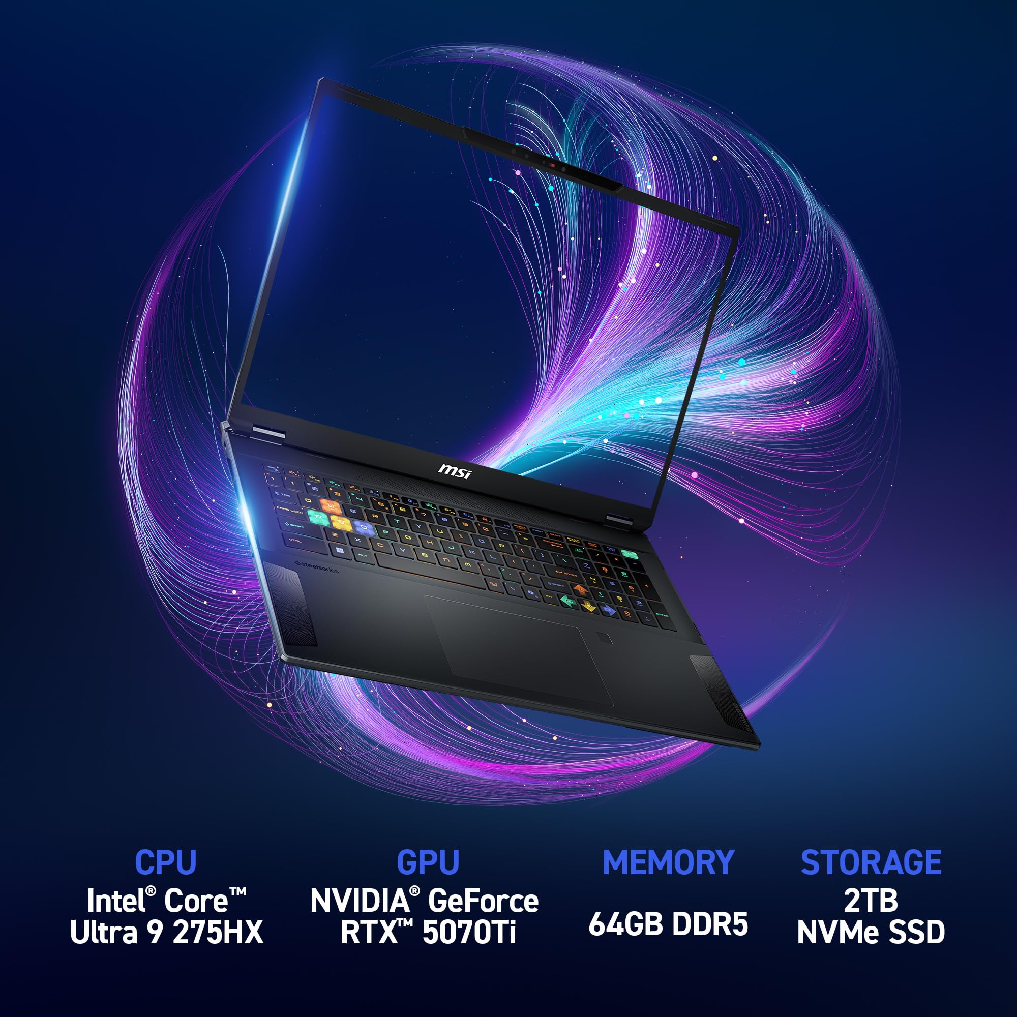 msi Stealth 18 HX AI Gaming Laptop – 18” QHD+, Intel Ultra 9-275HX, RTX 5080, 32GB DDR5, 2TB SSD, Vapor Chamber Cooling, Wi-Fi 7: Midnight Black A2XWIG-045US