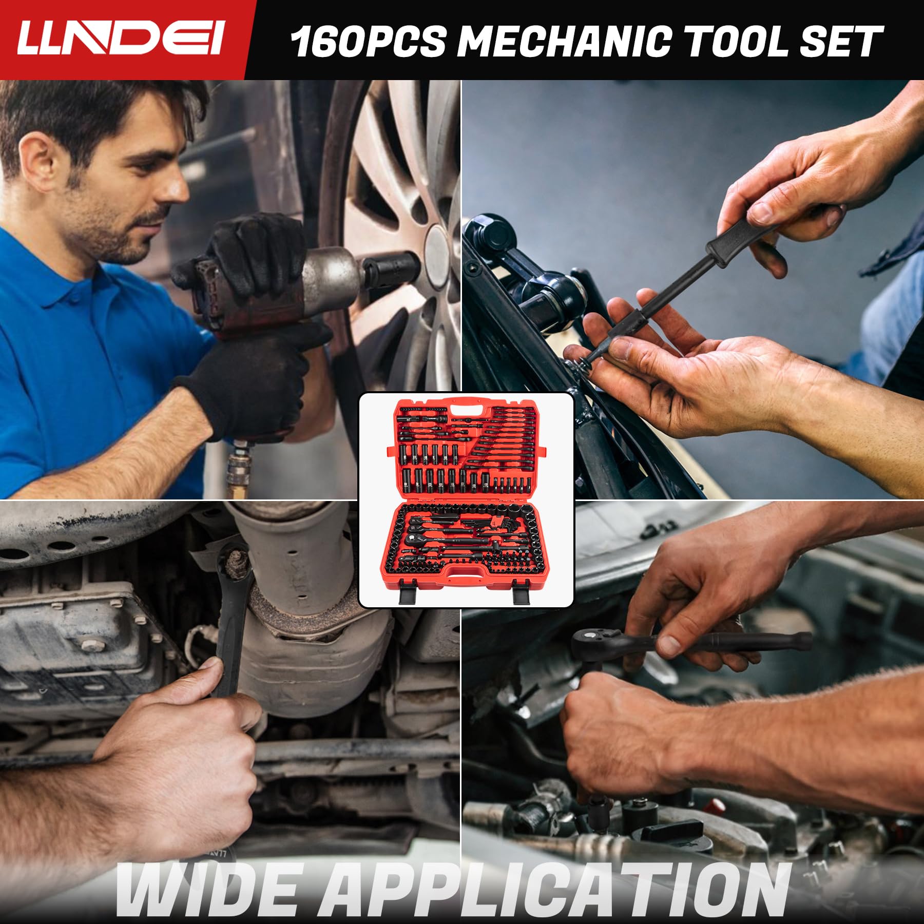 LLNDEI 1/2 inch Drive Deep Impact Socket Set, 37 Piece Standard SAE 3/8" to 1-1/4" | Metric 8 to 24mm, Includes Spark Plug Socket (16, 21mm), CR-MO Universal Joint, Extension Bars and Adapter