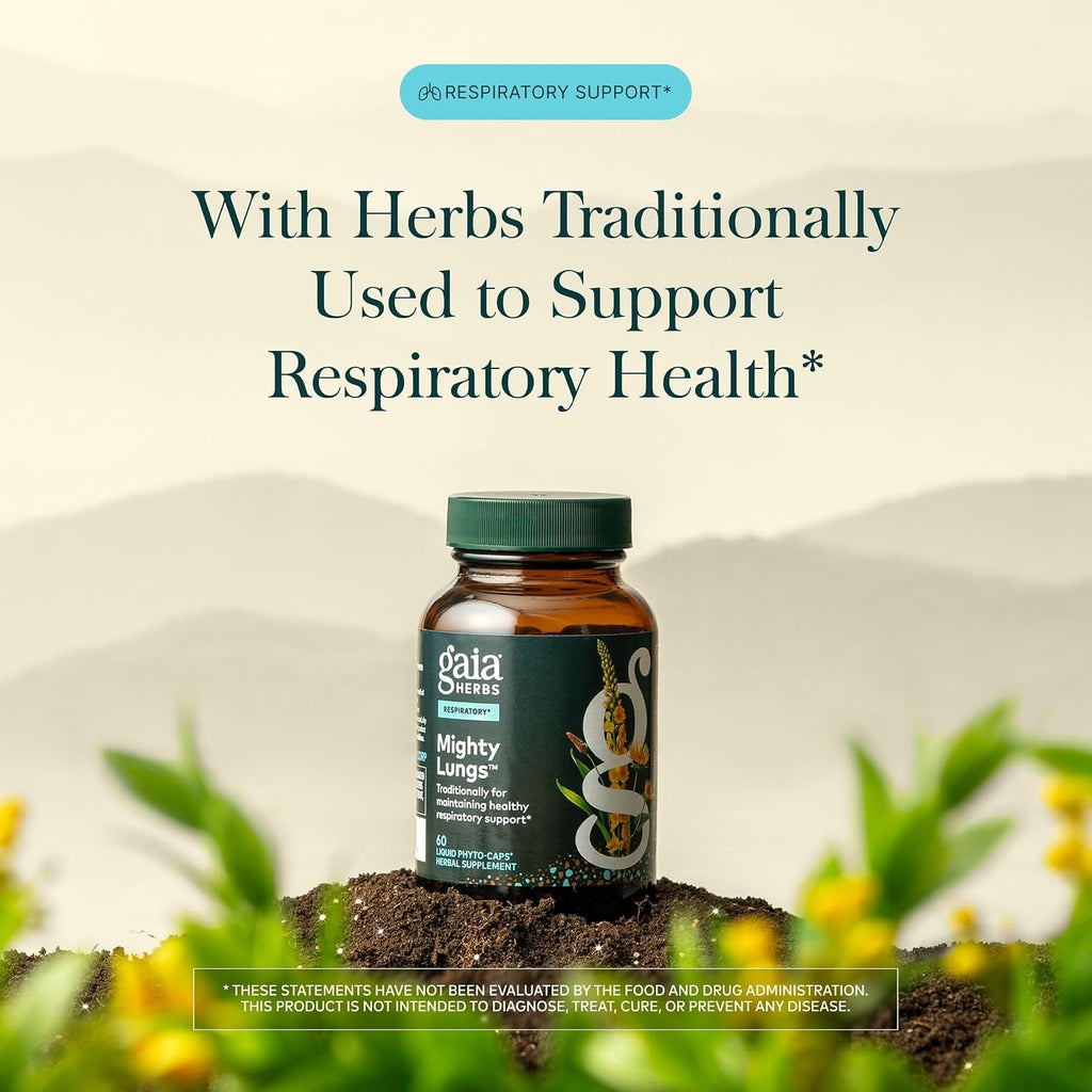 Gaia Herbs Mighty Lungs - Lung Support Supplement with Herbs Traditionally Used to Help Maintain Respiratory Health* - 60 Vegan Liquid Phyto-Caps (60 Servings)