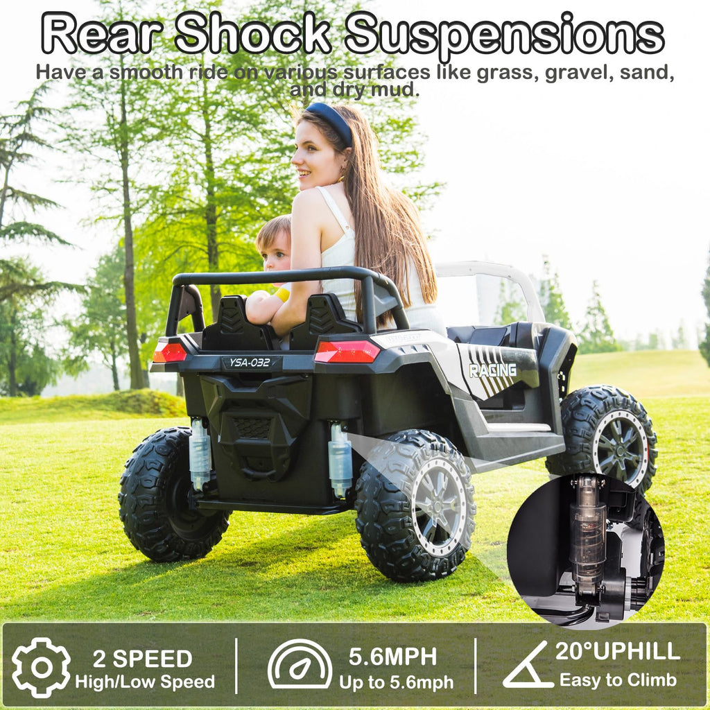 NEWQIDA XXXL 24V Ride On Toys for Big Kids UTV 2 Seater Electric Car w/Remote Control, 4WD Off-Road Side by Side, Max 220lbs, 24.8" Spacious Seat, EVA Tires, Up to 5.6 MPH, Rear Shock Absorbor, Black