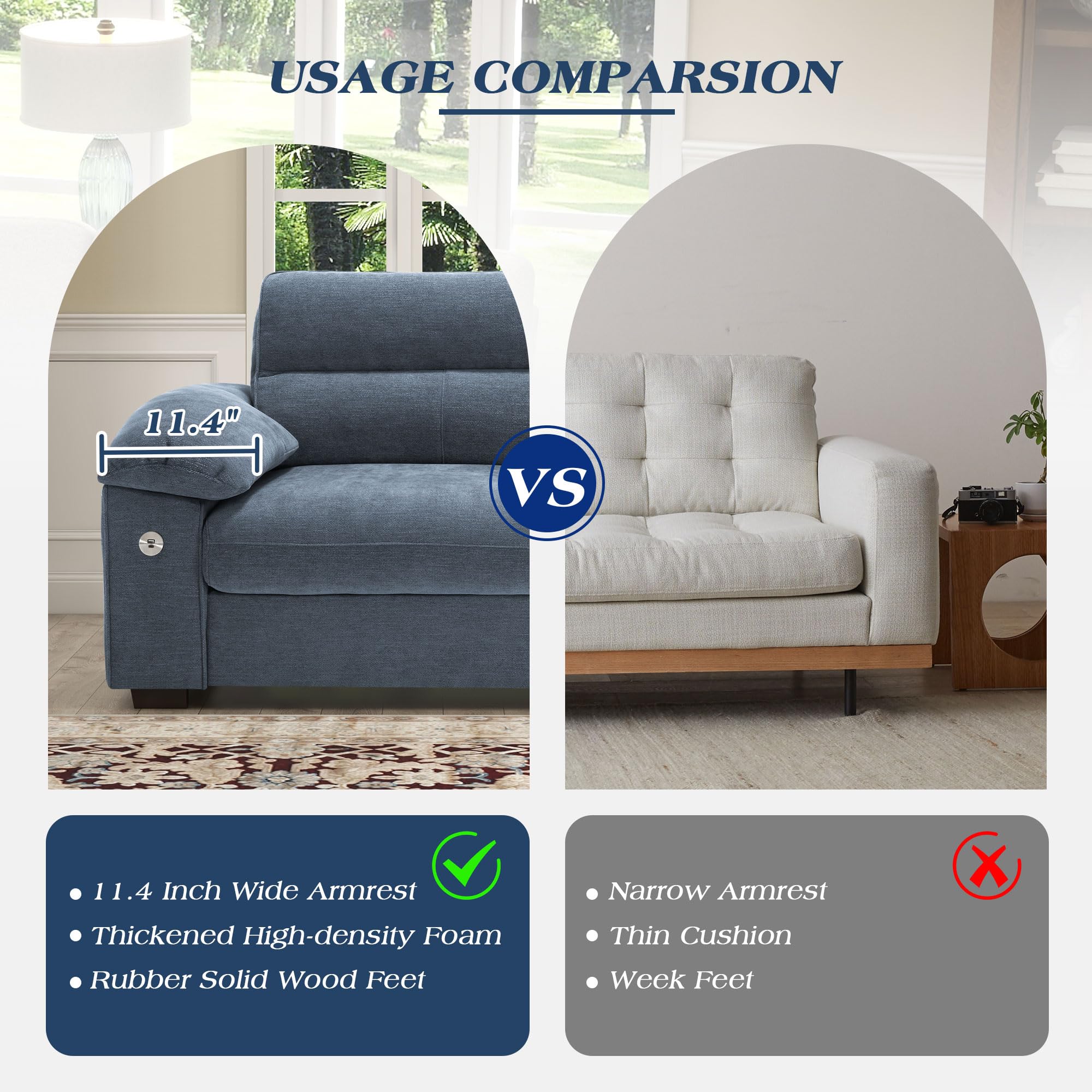 WorthFurni Sofas for Living Room, Chenille Loveseat Couch Set, Small Sofa, 3 Seater Sofa, USB Charging, Removable Sofa Cover,Solid Wood Frame, Easy to Install(70inch,Beige)