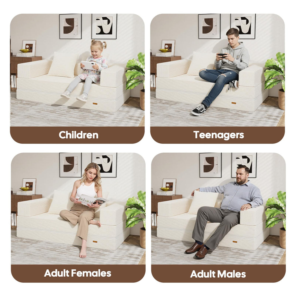 COMAX Futon Sofa Bed, 4‑in‑1 Convertible Sofa Bed, Folding Boneless Couches | Boneless Couch for living room, Fold Out Small Foldable Loveseat Floor Sleeper Mattress Lounge Space‑Saving, Ash Gray