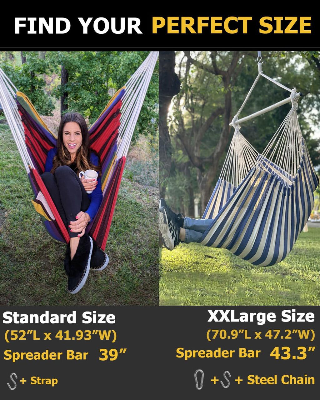 ADVOKAIR Hammock Chair Large 70.9"x47.2", 32% Bigger XXL Hanging Swing Chair with 500lbs Capacity, Heavy Duty Steel Spreader Bar, Extra Roomy Comfort for Adult Indoor Outdoor Bedroom Patio