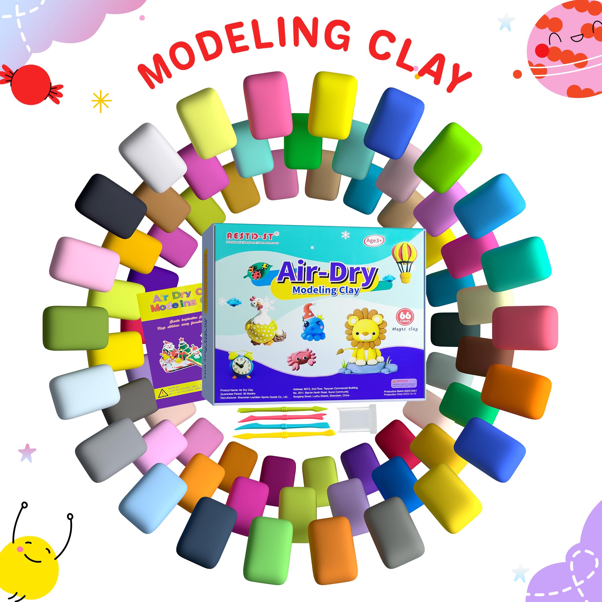 Aestd-ST Air Dry Clay 42 Colors, Modeling Clay for Kids, DIY Magic Clay, Molding Clay Kit with Sculpting Tools, Non-Sticky Soft and Super Light, Arts and Crafts Gift for Boys Girls Kids