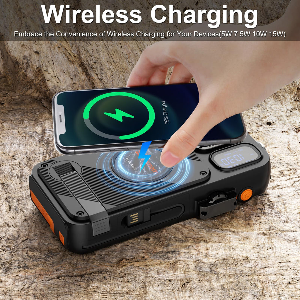 Emergency Radio&22000mAh Solar Power Bank, FM NOAA Weather Radio, Portable Hand Crank Bluetooth Radio, 20W Fast Charge Wireless Phone Charger, SOS Flashlight for Emergency/Home (Green)