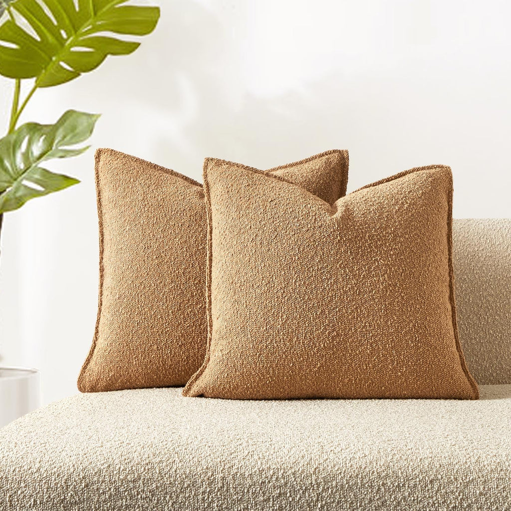 JUSPURBET Pillow Covers Set of 2 Decorative Throw Pillow Covers Case for Couch Sofa Bed Soft Boucle Textured Cushion Covers with Hidden Zipper for Home Decor Living Room 16x16,Beige