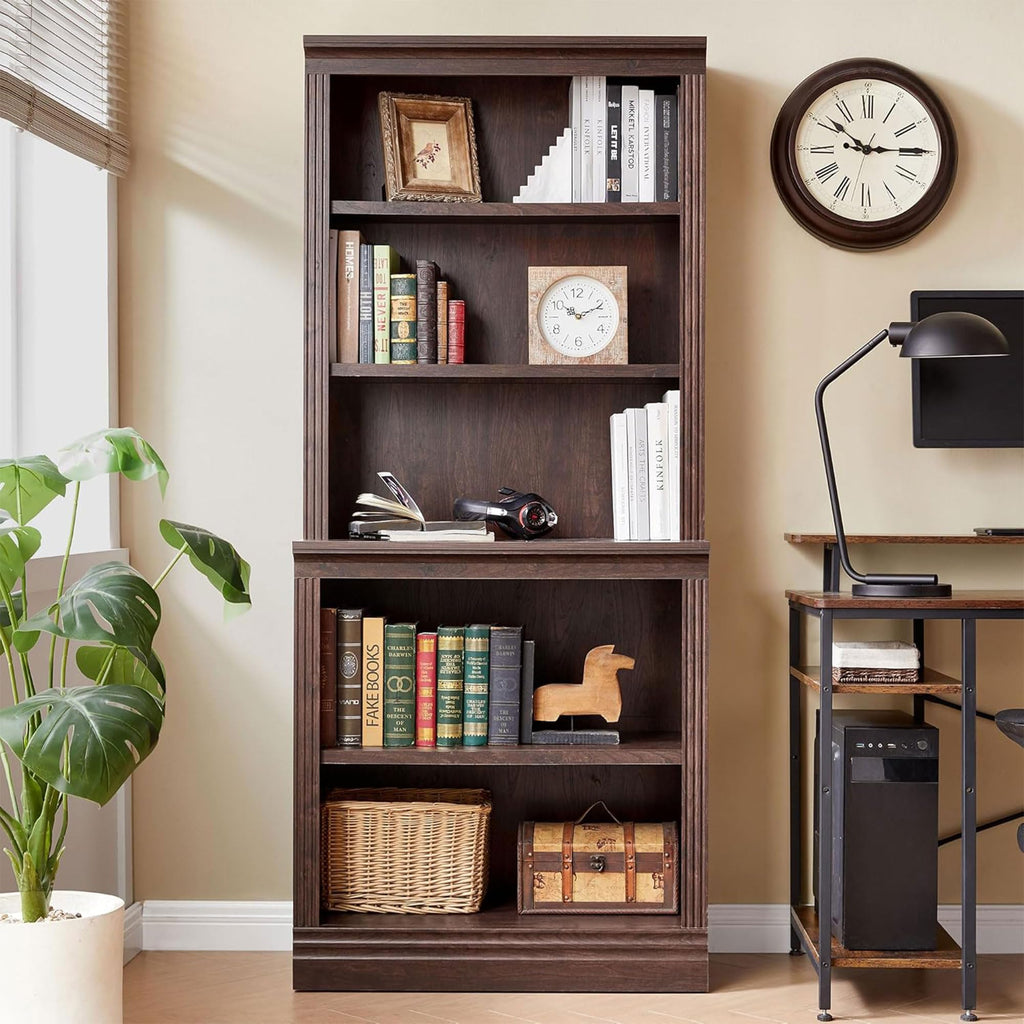 JAHRSTIM Halston Bookshelf, 5-Tier Tall Deep Storage Shelf, Adjustable Open Shelving Unit Closet Organizer and Storage for Living Room Home Office Bedroom, Modular Deep Bookcase Bookshelves