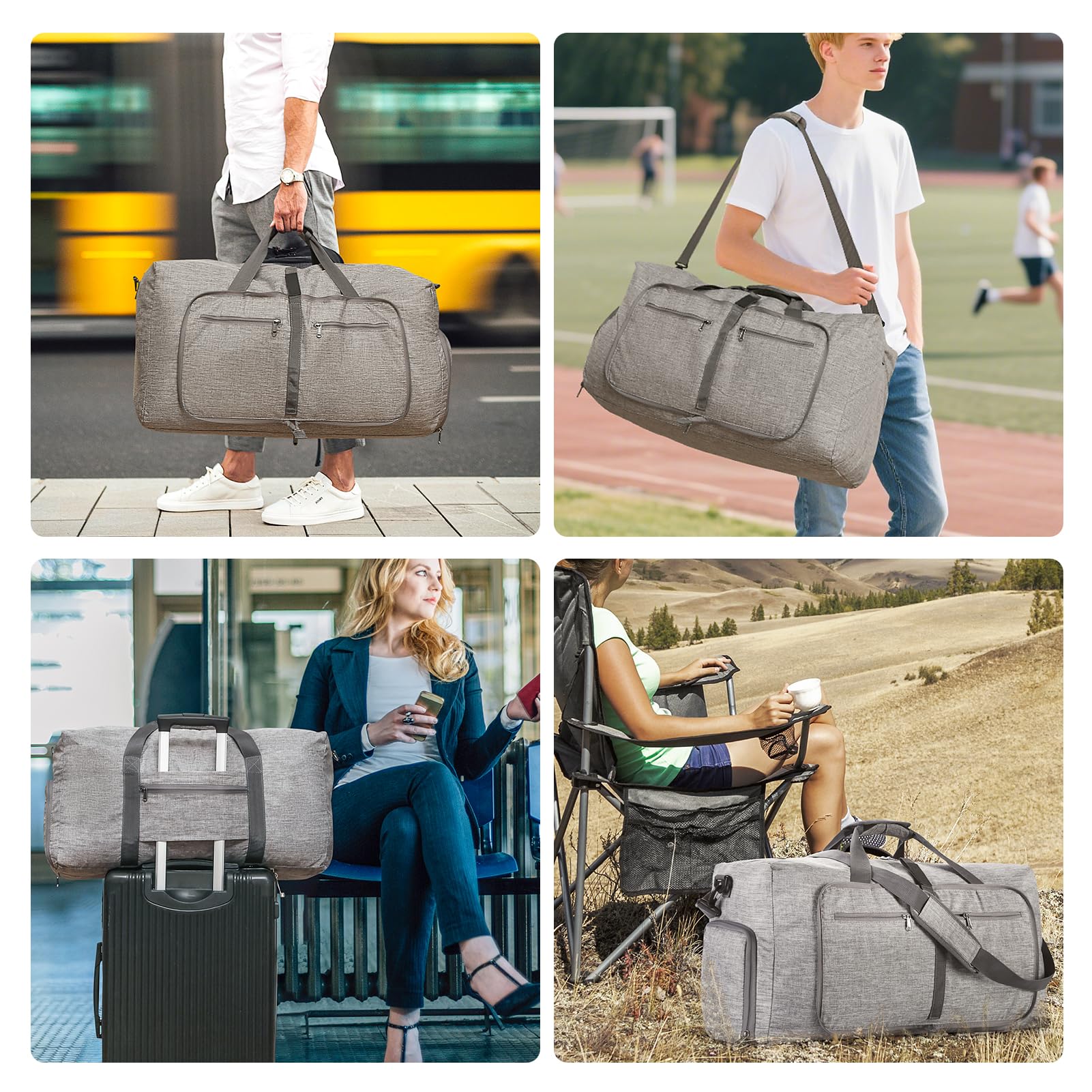 Vomgomfom 65L/85L/115L Foldable Travel Duffle Bag, Lightweight Checked Luggage with Shoe Compartment, Water-Resistant Weekender Overnight Bag for Men & Women