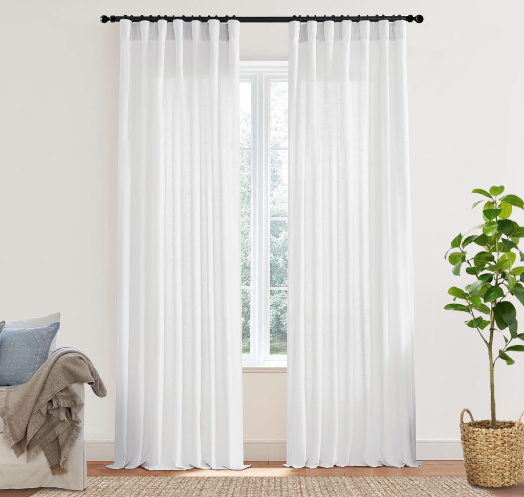 XTMYI 54 Inch Length Sheer Curtains 2 Panels Set for Bathroom,Linen Cotton Semi Privacy Boho Short Curtains for Kitchen Window Bedroom Living Room,40x54 in Long,Cream Ivory Off White