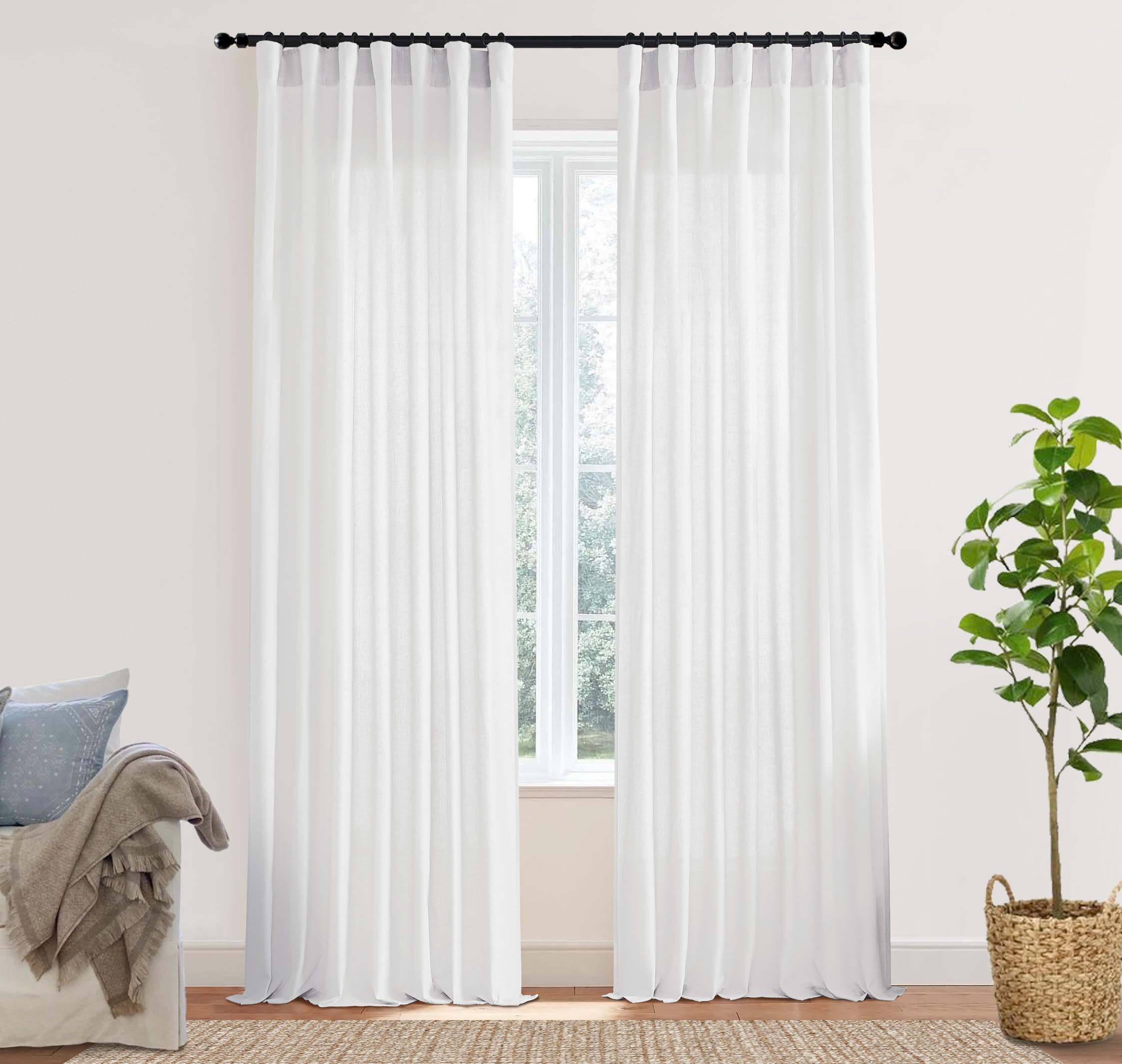 XTMYI 54 Inch Length Sheer Curtains 2 Panels Set for Bathroom,Linen Cotton Semi Privacy Boho Short Curtains for Kitchen Window Bedroom Living Room,40x54 in Long,Cream Ivory Off White
