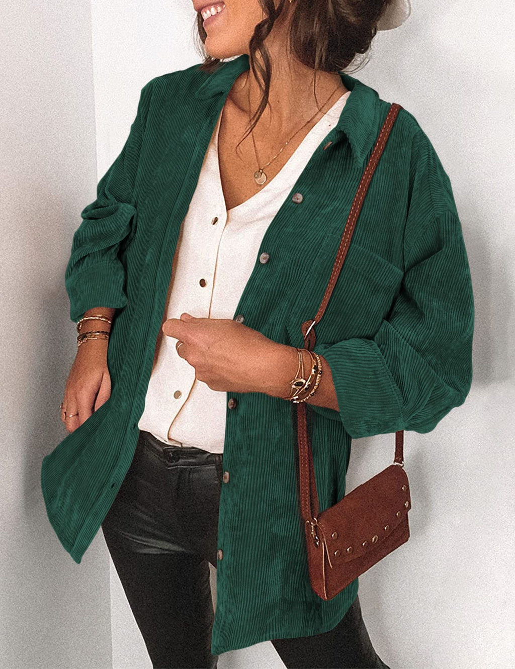 Saslax Women's Corduroy Shirt Shacket Jacket