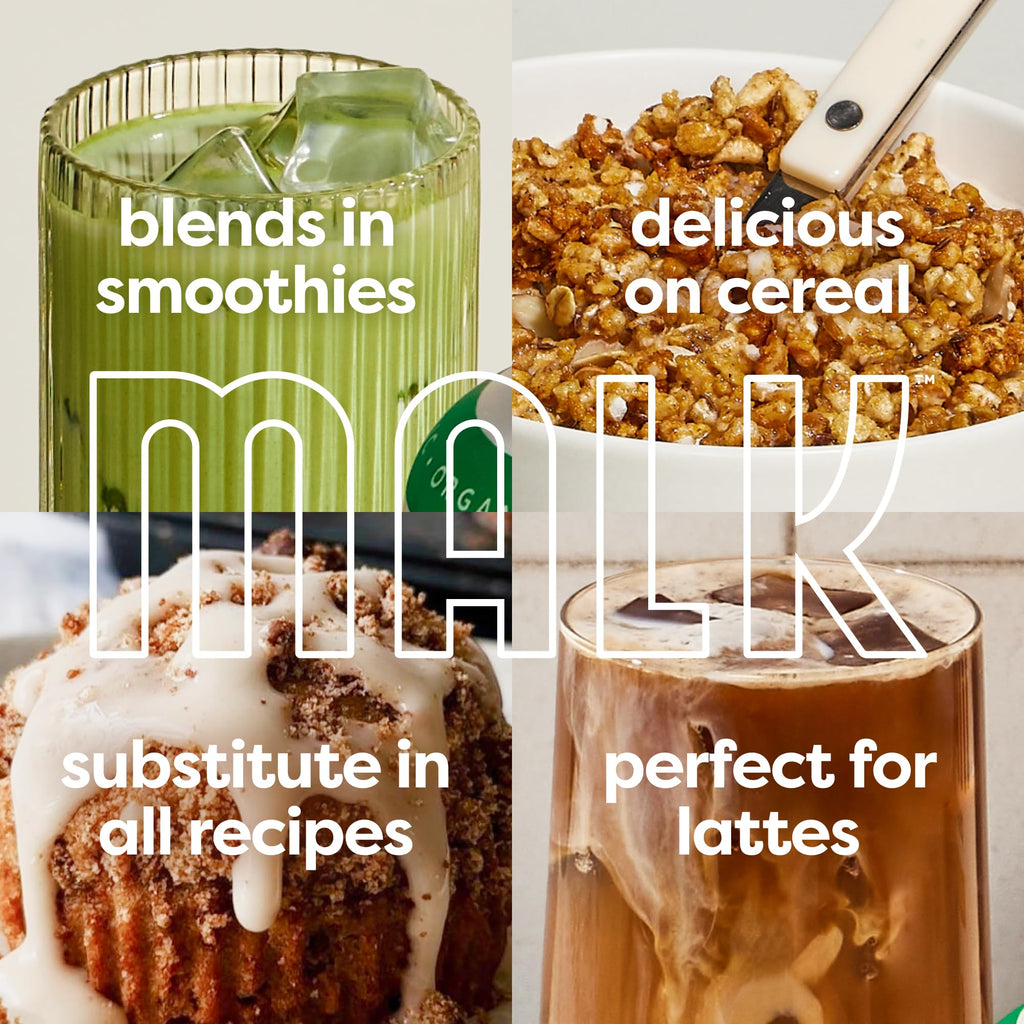 MALK Almond Milk Unsweetened (32oz, Pack of 6) - Shelf Stable Organic Almond Milk, Non GMO, Whole 30, Dairy Free, Vegan, Plant Based, No Gums or Fillers - Malk for Smoothies, Cereal, Coffee,Creamer