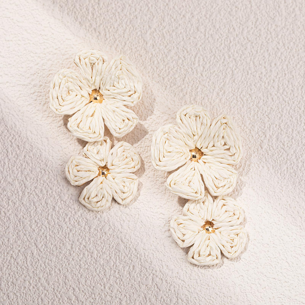 Boho Flower Earrings Statement Raffia Dangle Earrings Cute Floral Jewelry Trendy Summer Beach Vacation Outfits for Women
