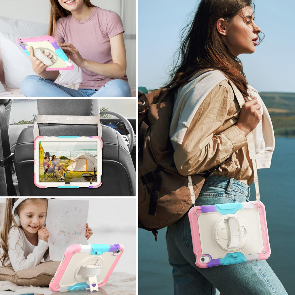 HXCASEAC Case for iPad 9th/8th/7th Generation 10.2 inch, with Pencil Holder, Screen Protector, Hand Strap, Heavy Duty Protective for iPad 9/8/7 Case 10.2-inch 2021/2020/2019, Orange
