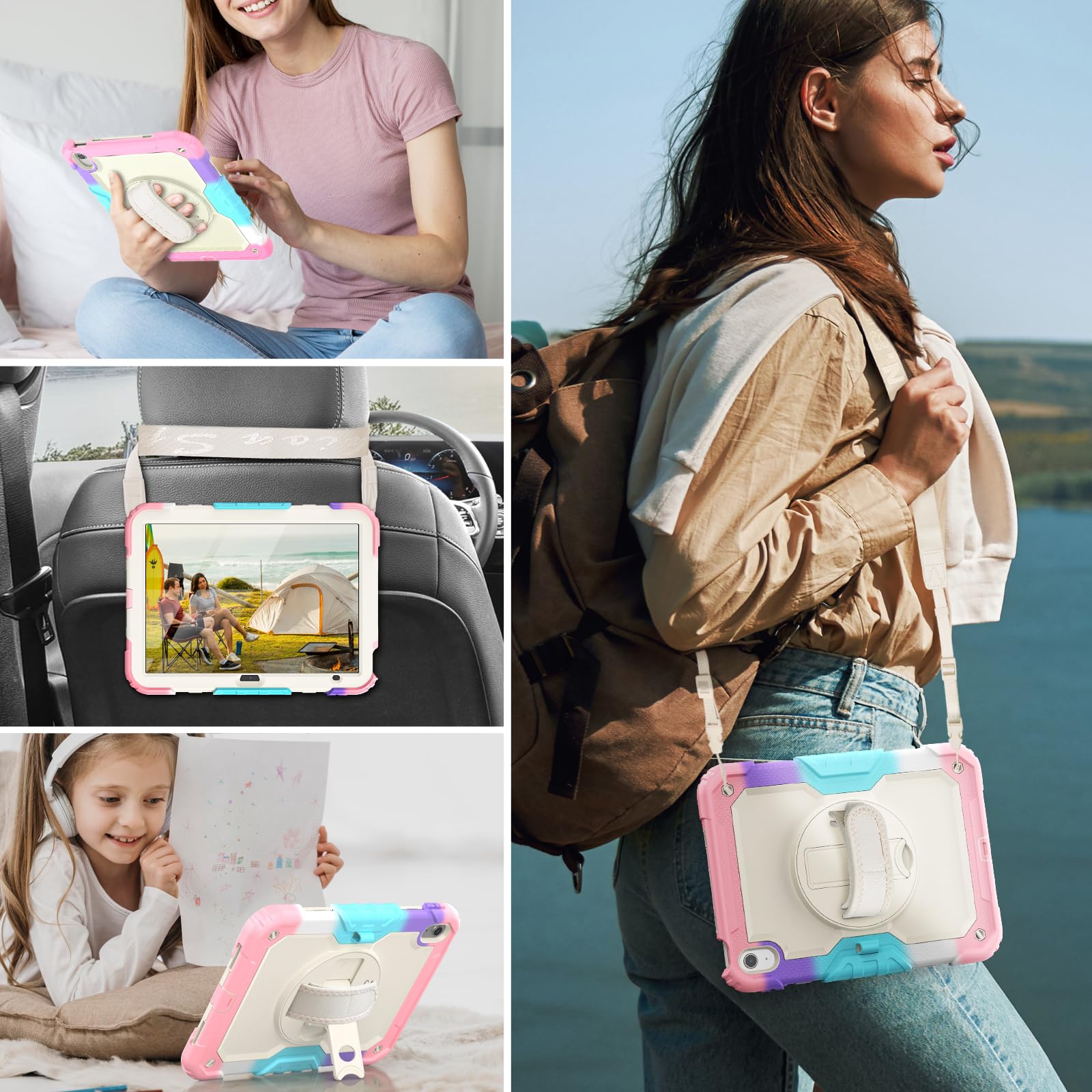 HXCASEAC Case for iPad 9th/8th/7th Generation 10.2 inch, with Pencil Holder, Screen Protector, Hand Strap, Heavy Duty Protective for iPad 9/8/7 Case 10.2-inch 2021/2020/2019, Orange
